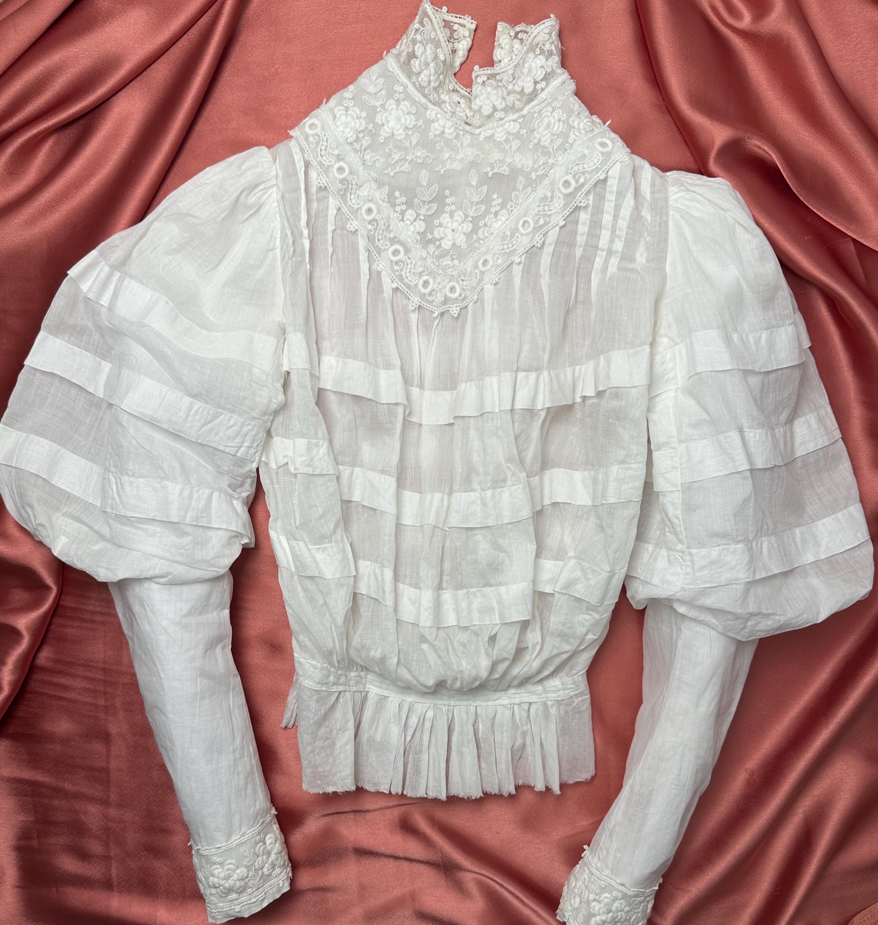 おすすめ Victorian 1890-1900s Blouse White Sheer - Shirt Waist / トップス