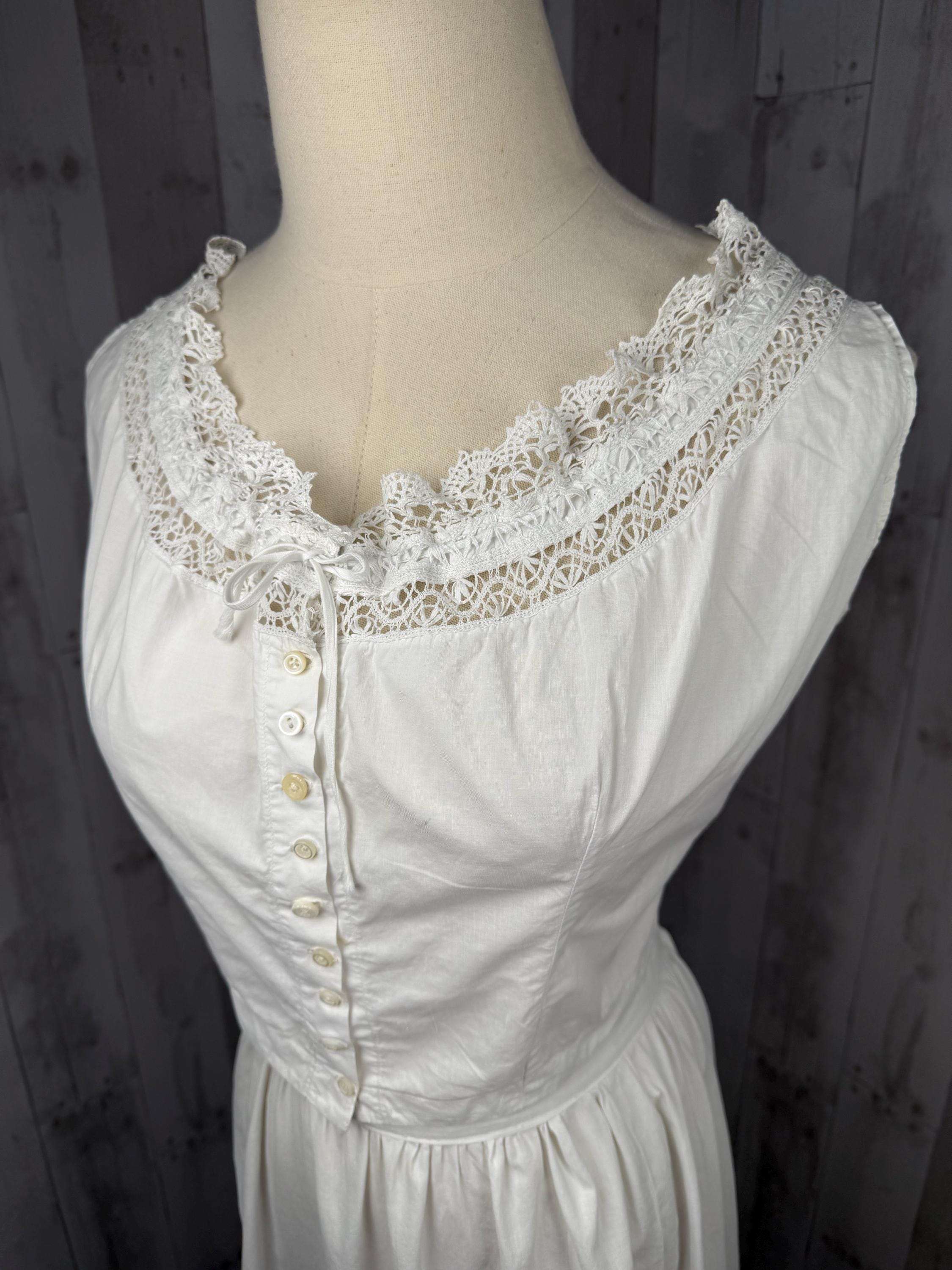 1910s True Edwardian Corset Cover Top White Cotton W/ Ruffled Trim 