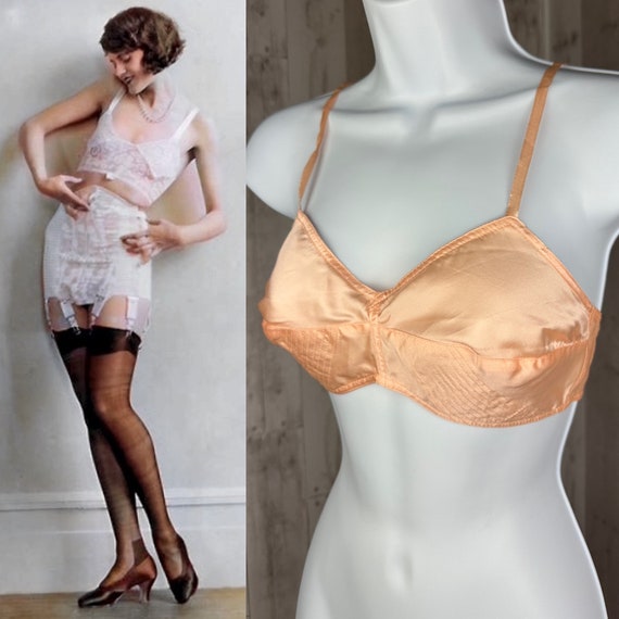 1920s Antique Bandeau Bra NOS Apricot Satin Bra ~ 