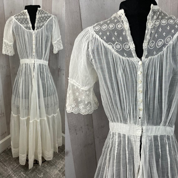 1910s Edwardian Dress~Sheer White Batiste Cotton … - image 3