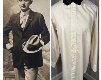1920-30s Mens Antique Dress Shirt Button Front White Cotton 48