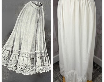 1910s Edwardian Petticoat~Antique White Batiste Cotton Crinoline Skirt with Ruffle Hem 1900s 22” Waist 39” Length