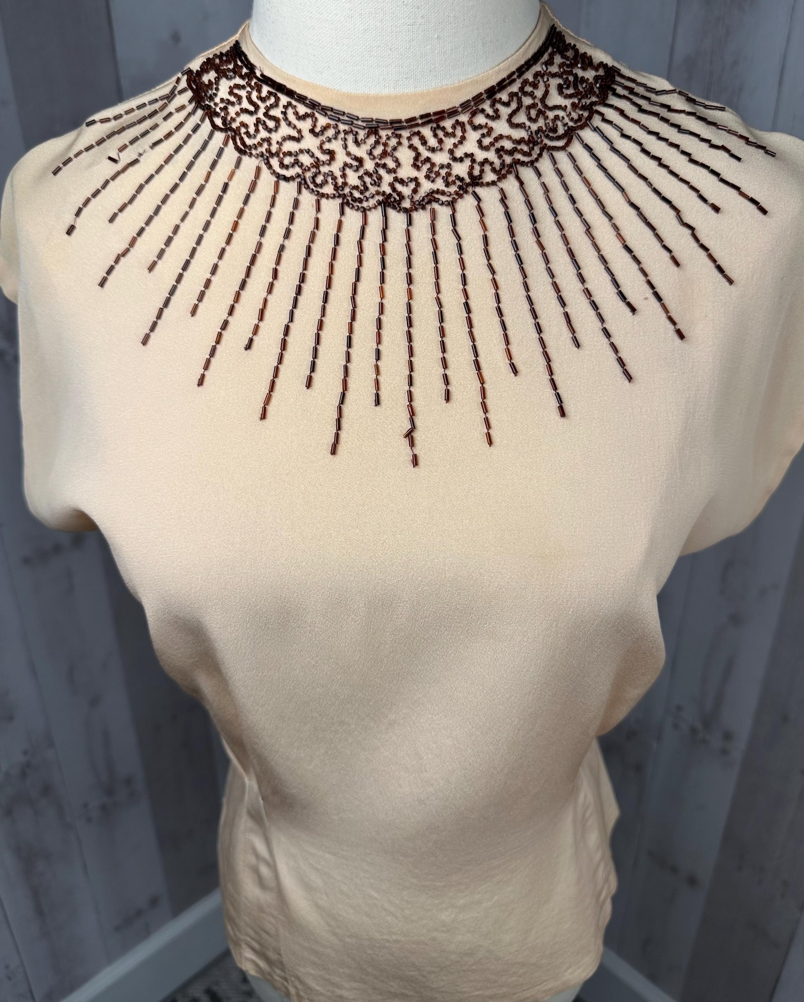 1930s Antique Art Deco Cocktail Beaded Blouse Vintage Peachy