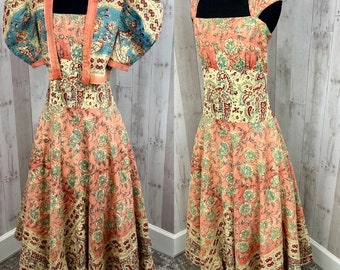 1930s Antique 2PC Cotton Floral Drop Waist A-line Dress w/Bolero Bohemian Paisley Print