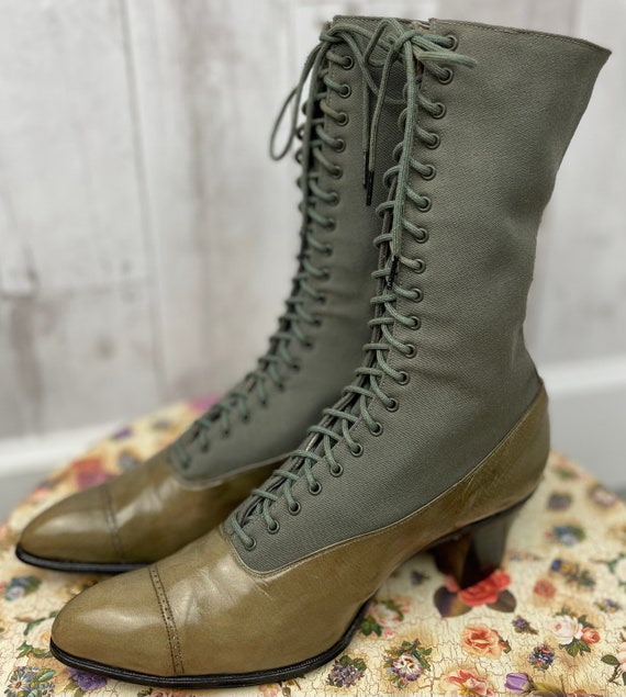 1910s Antique Edwardian Granny Boots~Two Tone Oli… - image 4