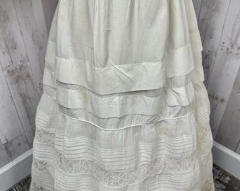 1910s Edwardian Petticoat~Antique Bright White  Crisp Cotton Crinoline Skirt Lace & Ruffle Tiers 1900s~Up to 32” Waist RARE larger sz