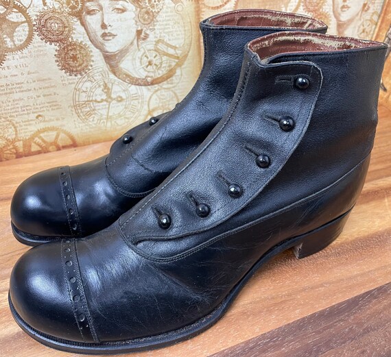 1910s Mens True Edwardian Antique Button Boots Shoes … Gem