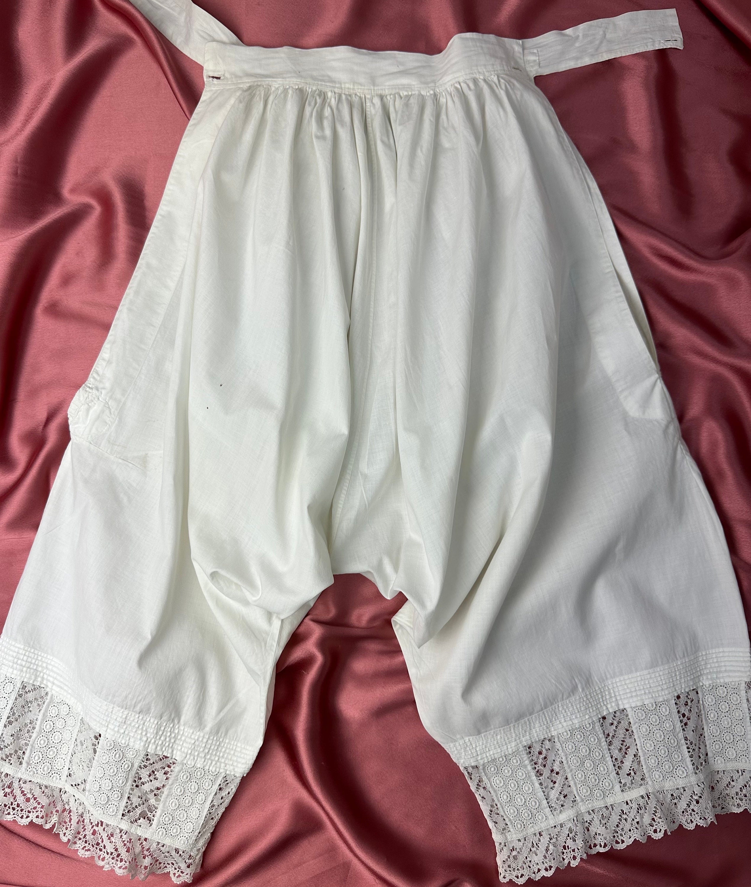 Authentic 1910s Edwardian Bloomers White Cotton Lace Undergarment 1900s Small
