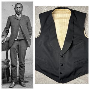 1910s Antique Vest Black Wool  Formal Tuxedo 1920s Menswear Unisex S/M Chest