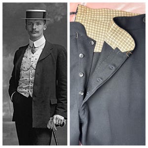 1910-1920s Edwardian Trousers Antique Inky Black Mens Soft Warm Wool Pants AUTHENTIC-Very RARE! 38-40 x 31