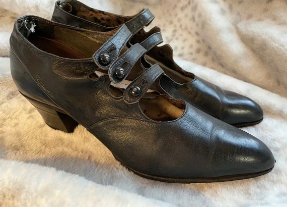 1910-1920s Antique Edwardian Shoes Black Leather … - image 1