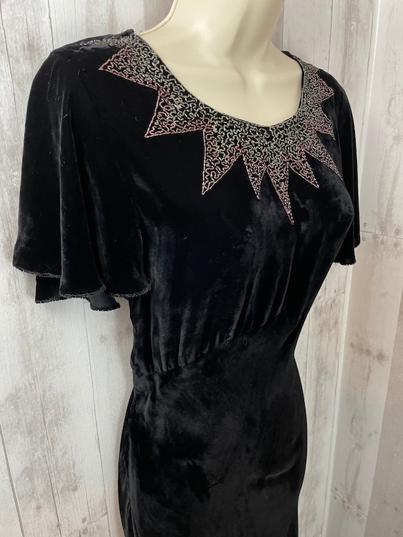 1920s Antique Dress~Black Velvet Beaded Art Deco … - image 5