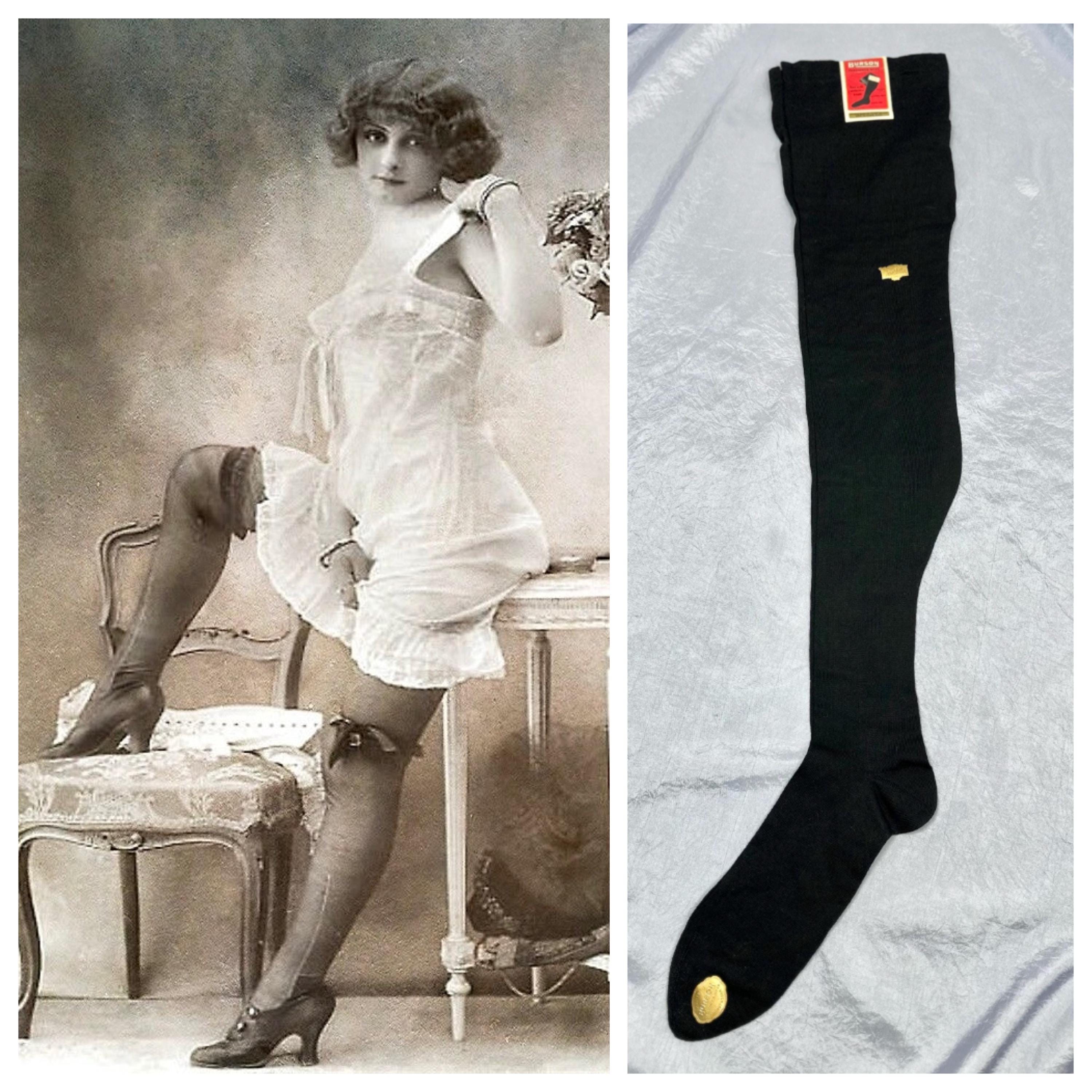 Calze Uomo Vintage Anni '50 Deadstock, Nero, Maglia A Costine, Taglia 10-12
