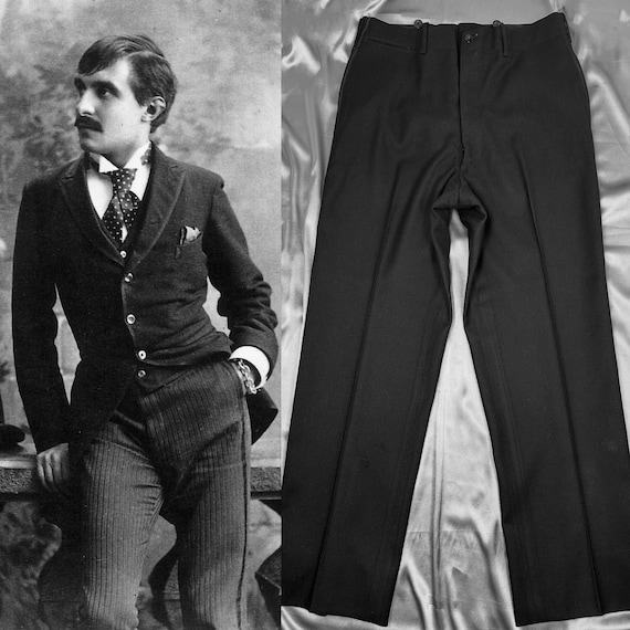 1910s Edwardian Antique Trousers black Tuxedo Stripe Formal Pants Mens Wool Authentic very RARE 34waist Etsy UK