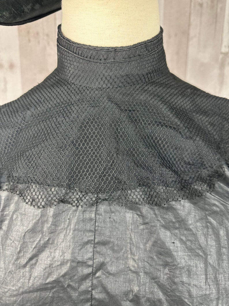 1900s Edwardian Waist Shirt Blouse Antique Black Silk w/Netting 1910s Small WOUNDED image 8
