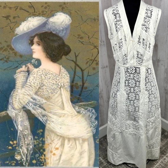 正規 1900s Full Linen White Edwardian / Victorian Authentic ワンピース