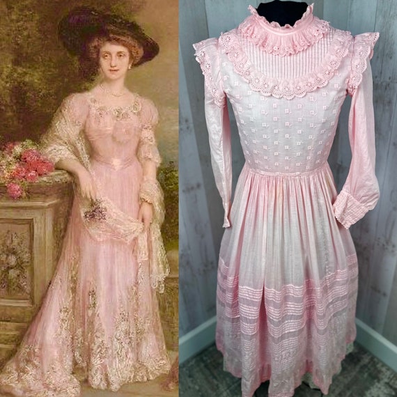 1910s Antique Edwardian Dress ~ Pale Pink Ruffled Cotton