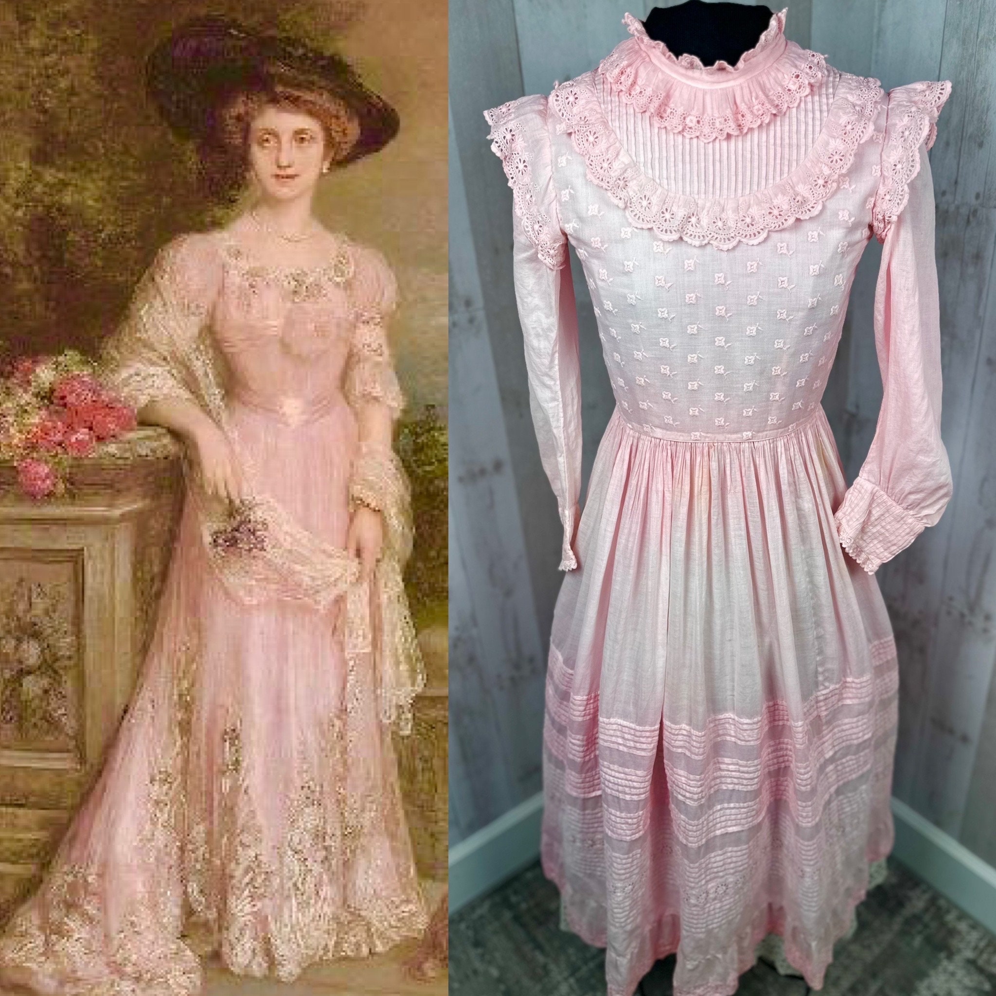 1910s Antique Edwardian Dress ~ Pale Pink Ruffled Cotton 1910s Antique Edwardian Dress ~ Pale Pink Ruffled Cotton