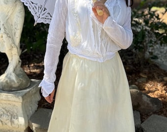 1910s Edwardian Petticoat~Antique Organdy Overlay Ivory Crinoline Skirt w/Double Ruffle Hemline 1900s Size Medium ~ Clean & Wearable