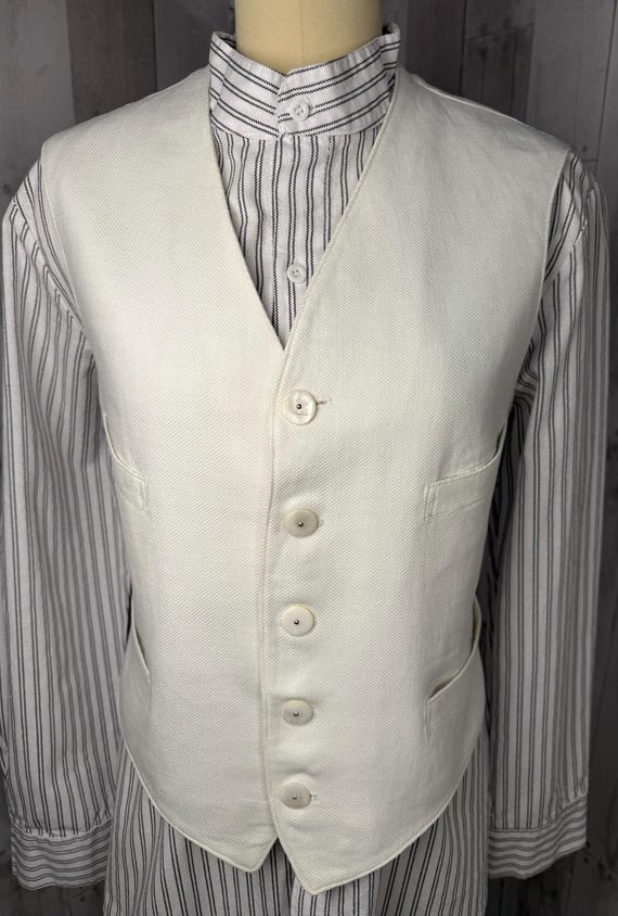 1910s Edwardian VEST Mens White Cotton Pique Tuxedo Walking Unisex