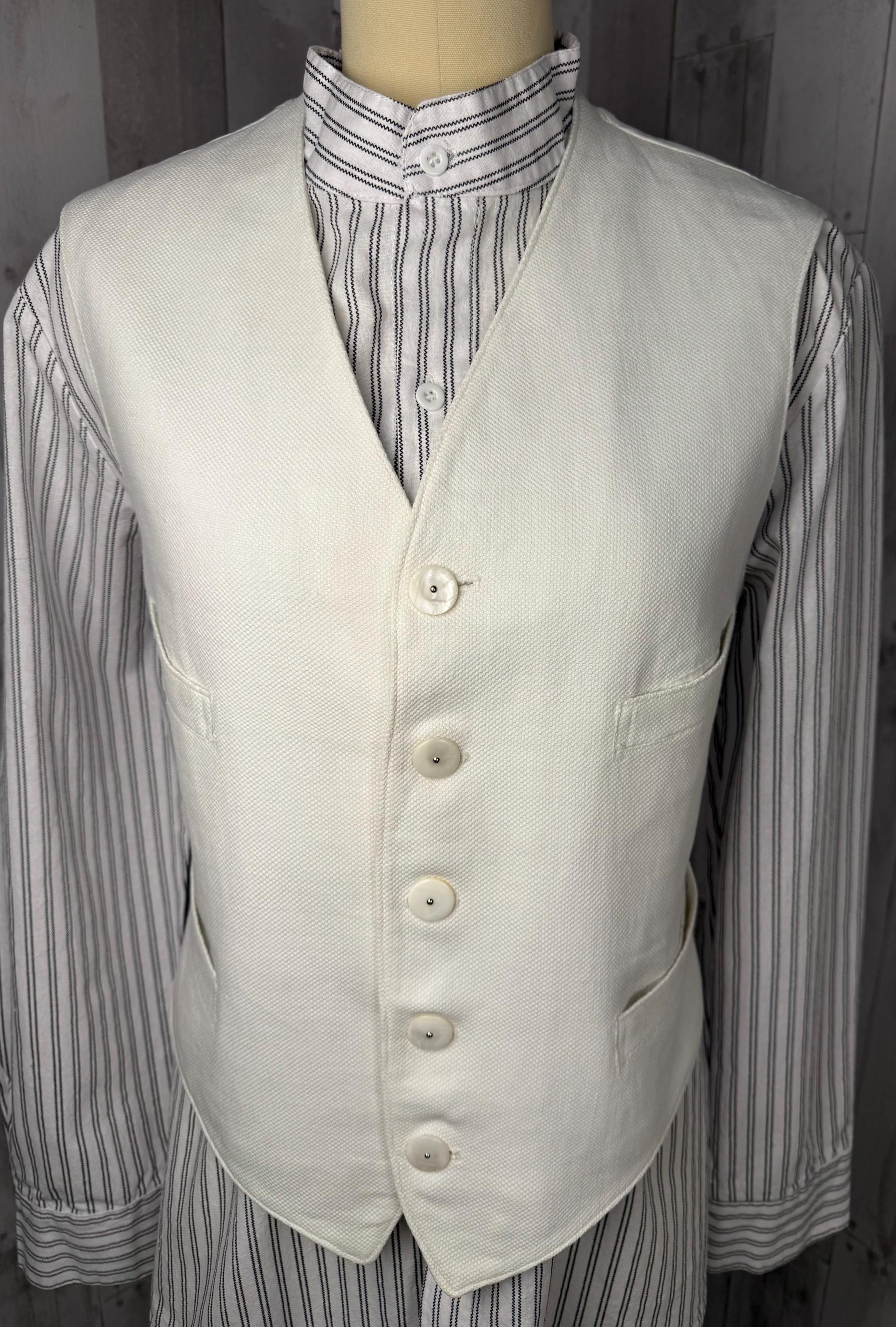 1910s Edwardian VEST Mens White Cotton Pique Tuxedo Walking Unisex