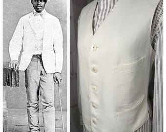 1910s Edwardian VEST Mens White Cotton Pique Tuxedo Walking Unisex
