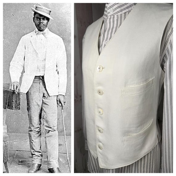 1910s Edwardian VEST Mens White Cotton Pique Tuxedo Walking Unisex