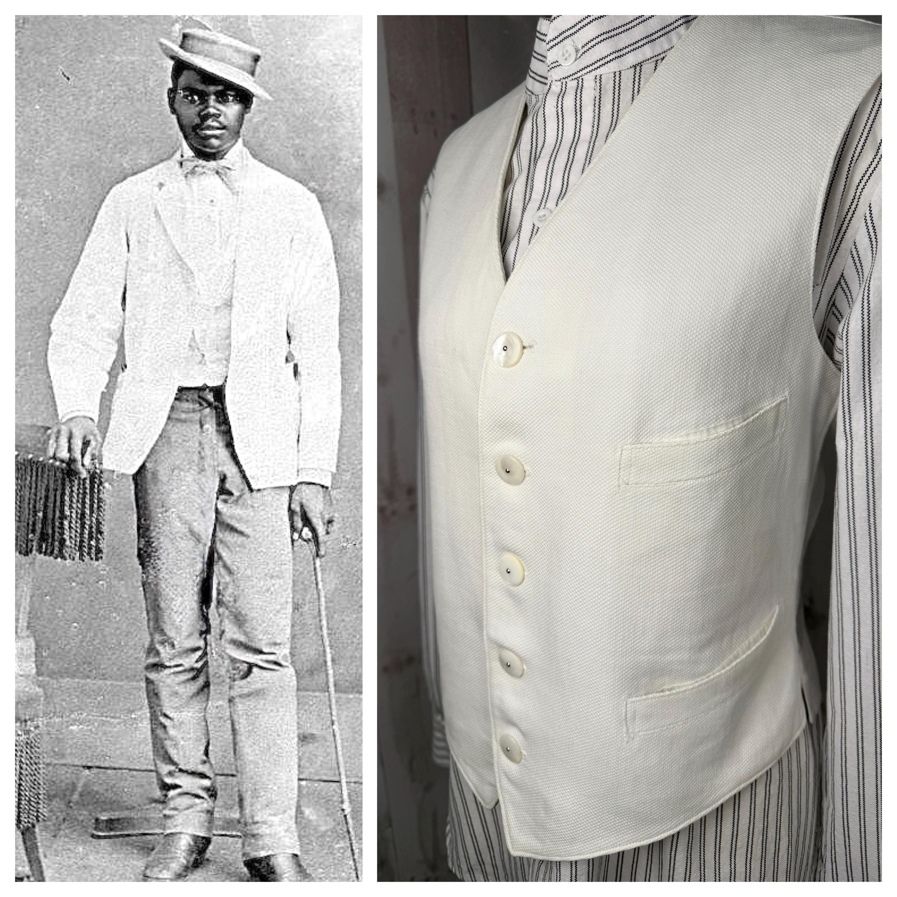 ~40s euro antique cotton piqué work vest 1910s Edwardian VEST Mens White Cotton Pique Tuxedo Walking Unisex