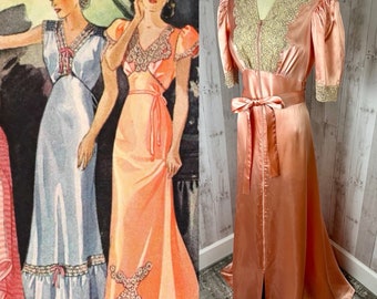 1920s Antique Satin Dressing Gown / Apricot Art Deco Hollywood Glam 1930s S/M