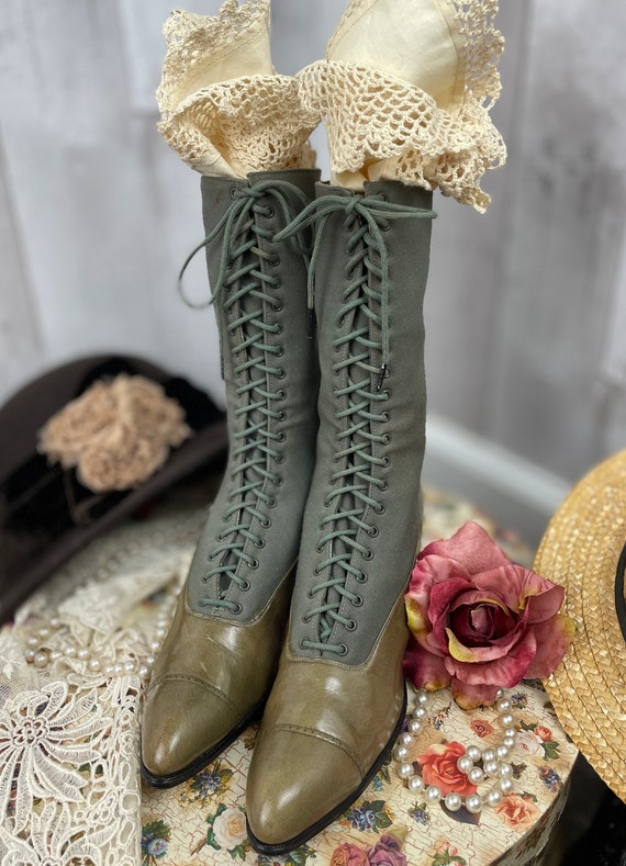 1910s Antique Edwardian Granny Boots~Two Tone Oli… - image 5