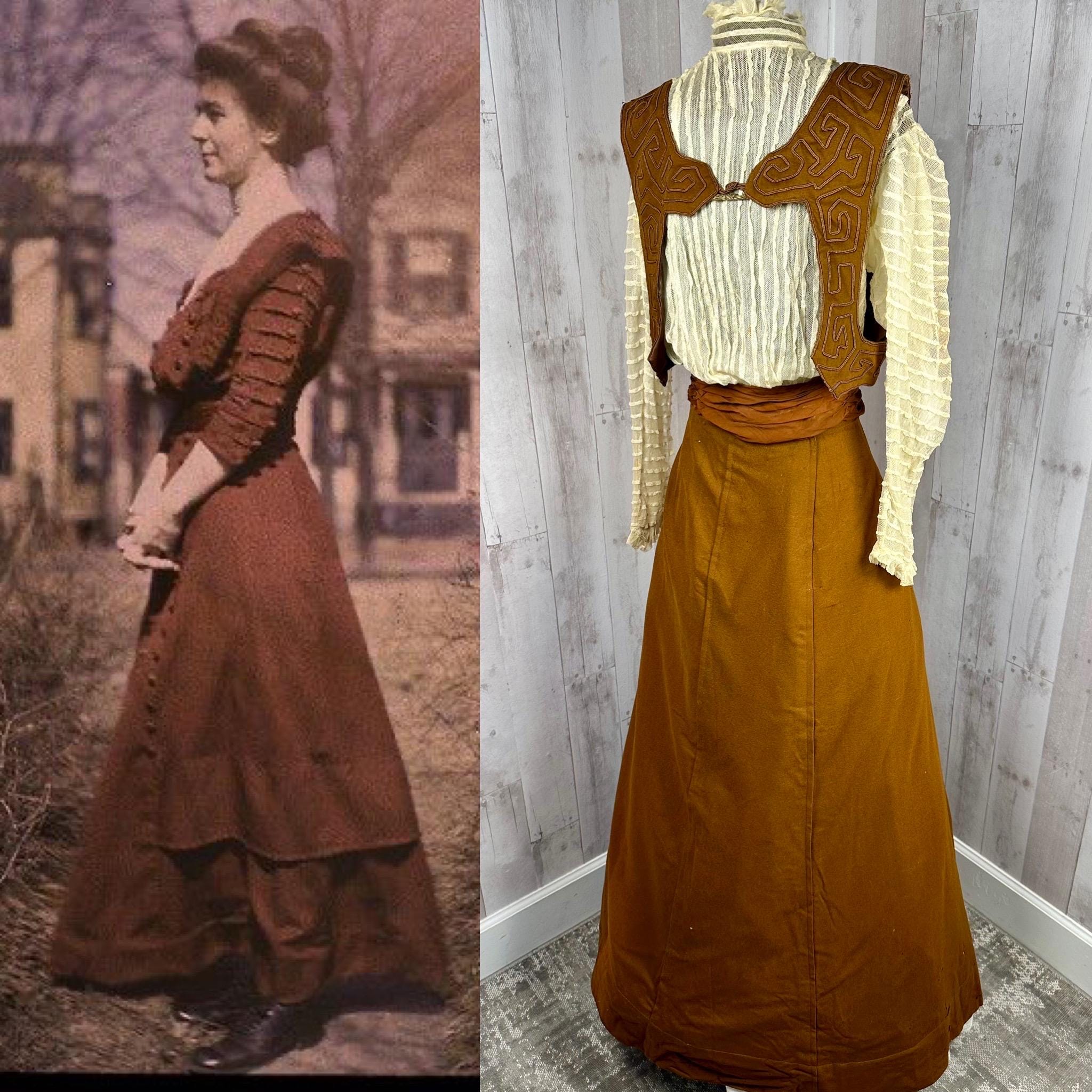 1910s Antique Edwardian Chocolate Brown 3PC Top / Skirt / Soutache 