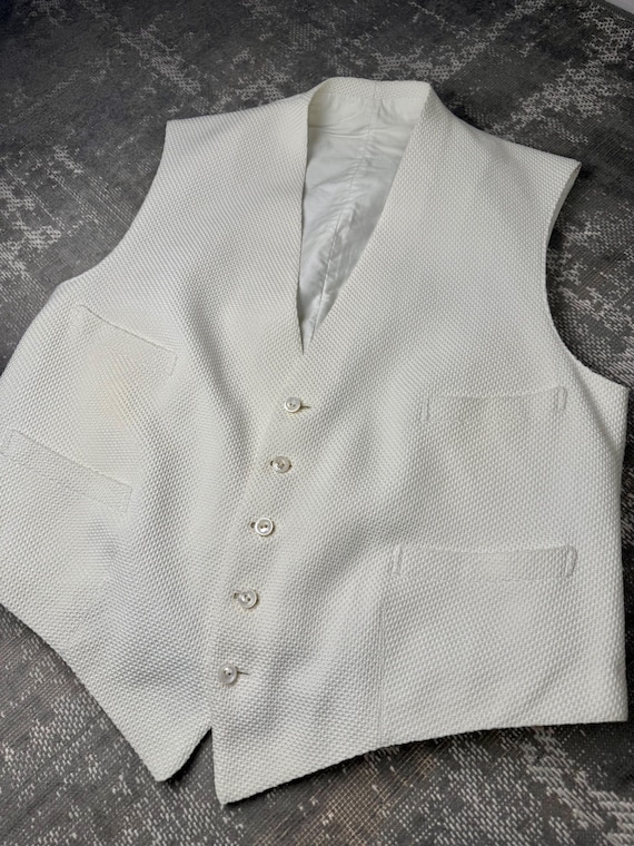 1910s Edwardian VEST Mens White Cotton Woven Waffle Pique Tuxedo