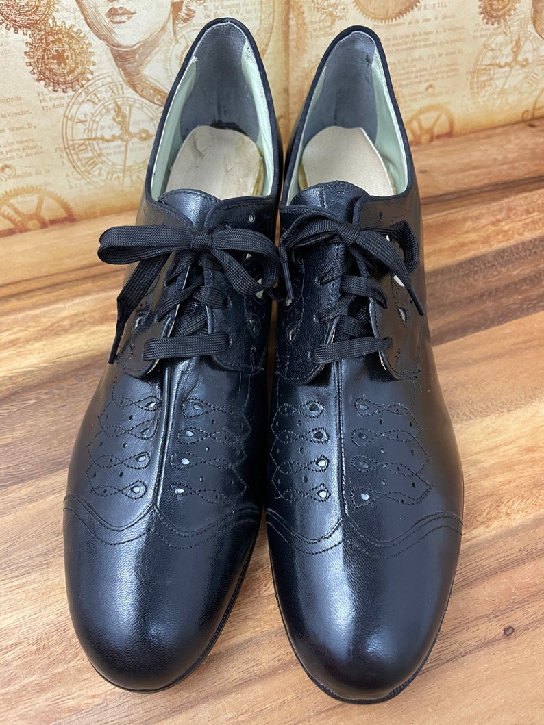 1930s NOS Antique Heels Shoes Black Leather Sole Oxford Granny | Etsy