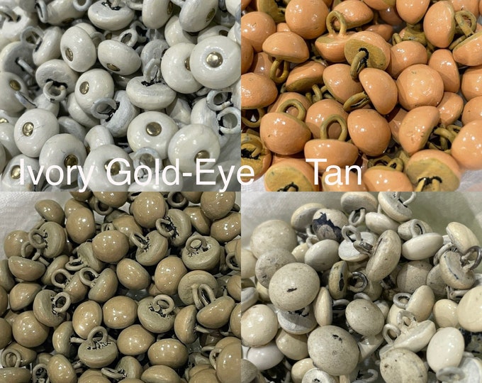1900s Edwardian Metal Shank BUTTONS: Ivory Gold-Eye, Tan, Olive Green or Distressed=Boots, Restoration, Crafts, Dolls, Sewing 10/Pk