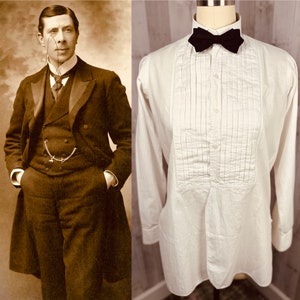 1900s Edwardian Deadstock  Mens Formal Dress Shirt ~ Soft White Linen Fabric 44 Chest
