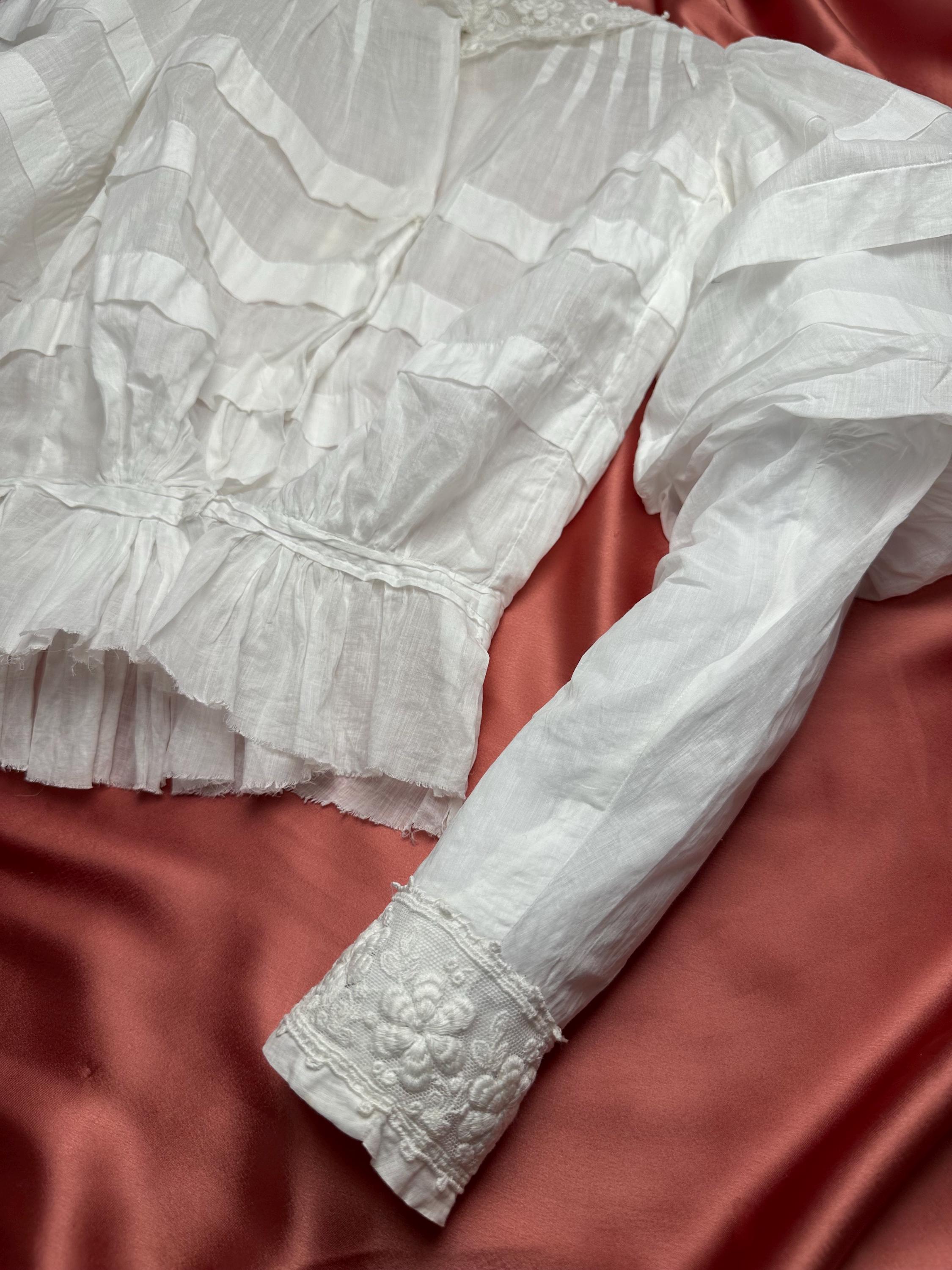 1890-1900s Victorian Blouse / Waist Shirt - Sheer White
