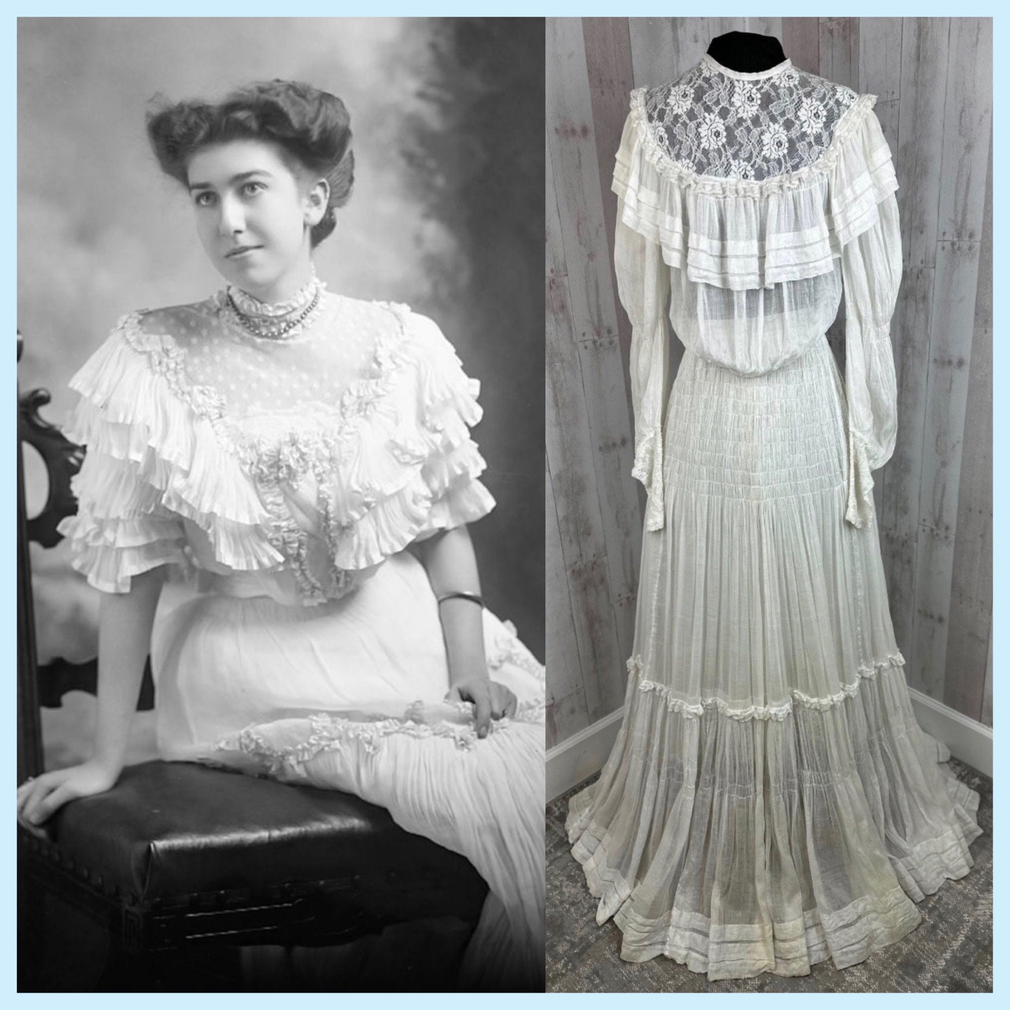 1910s Edwardian 2PC Dress~sheer Muslin White Batiste Cotton 1910s Edwardian 2PC Dress~sheer Muslin White Batiste Cotton