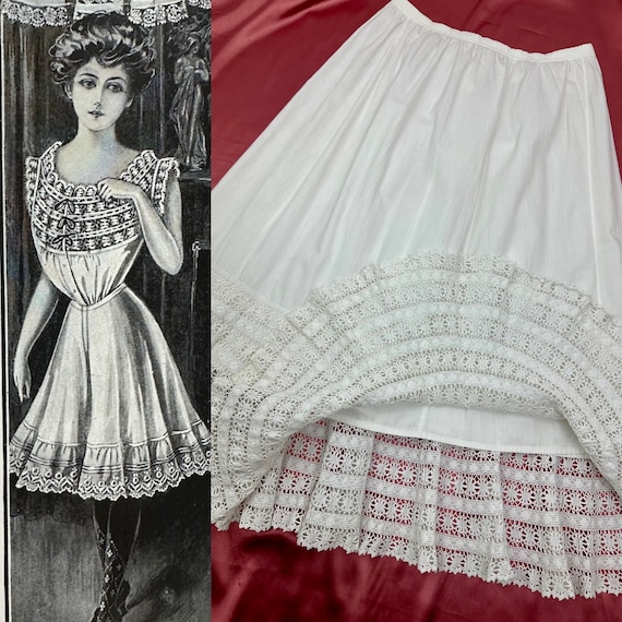1910s Edwardian Petticoat~Antique Tiered White Cr… - image 1