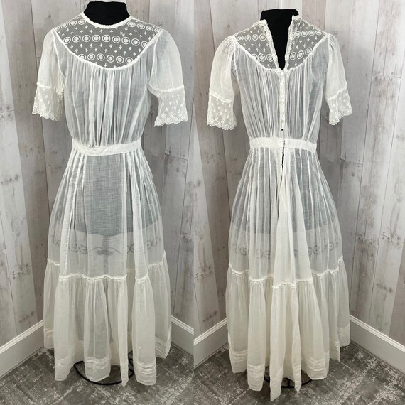1910s Edwardian Dress~Sheer White Batiste Cotton … - image 9