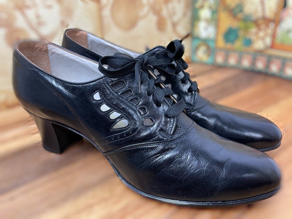 1930s NOS True Antique Heels Shoes Black Leather … - image 1