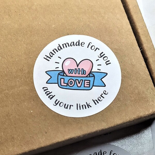 Handmade for you with love round stickers, customisable gift image labels, small business stickers, made with love labels, packaging sticker