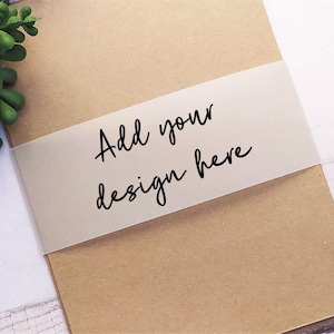 Personalised Vellum Belly Bands: black & greyscale print logo paper wraps, A4 in length (29.7cm)