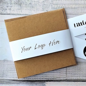 Custom Logo White Paper Belly Bands: packaging sleeve wraps, A3 in length (42cm)