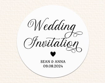 White wedding invitation stickers, personalised wedding date envelope seal, customised wedding stationery, wedding invitation custom sticker