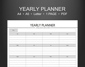 Yearly Goals, Review, Yearly Review, Yearly Reflection, Minimalist Yearly Planner on one page, Landscape Blank Calendar, Yearly Overview