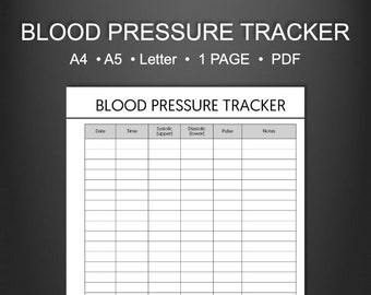 Blood Pressure Tracker Printable, Blood Pressure Chart Template, Blood Pressure Log, Daily Chart, Medical Chart, Daily BP Tracker