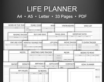 Planificateur de vie imprimable, organisateur de vie, classeur de vie, planificateur de manifestation, planificateur de vie imprimable, modèle de tableau de vision, plan de 5 ans PDF