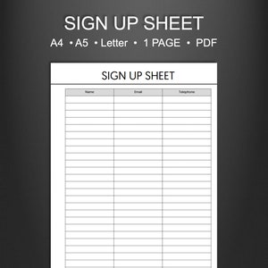 Sign up Sheet Printable, Sign in Sheet, Name Sign Up, Email Sign up