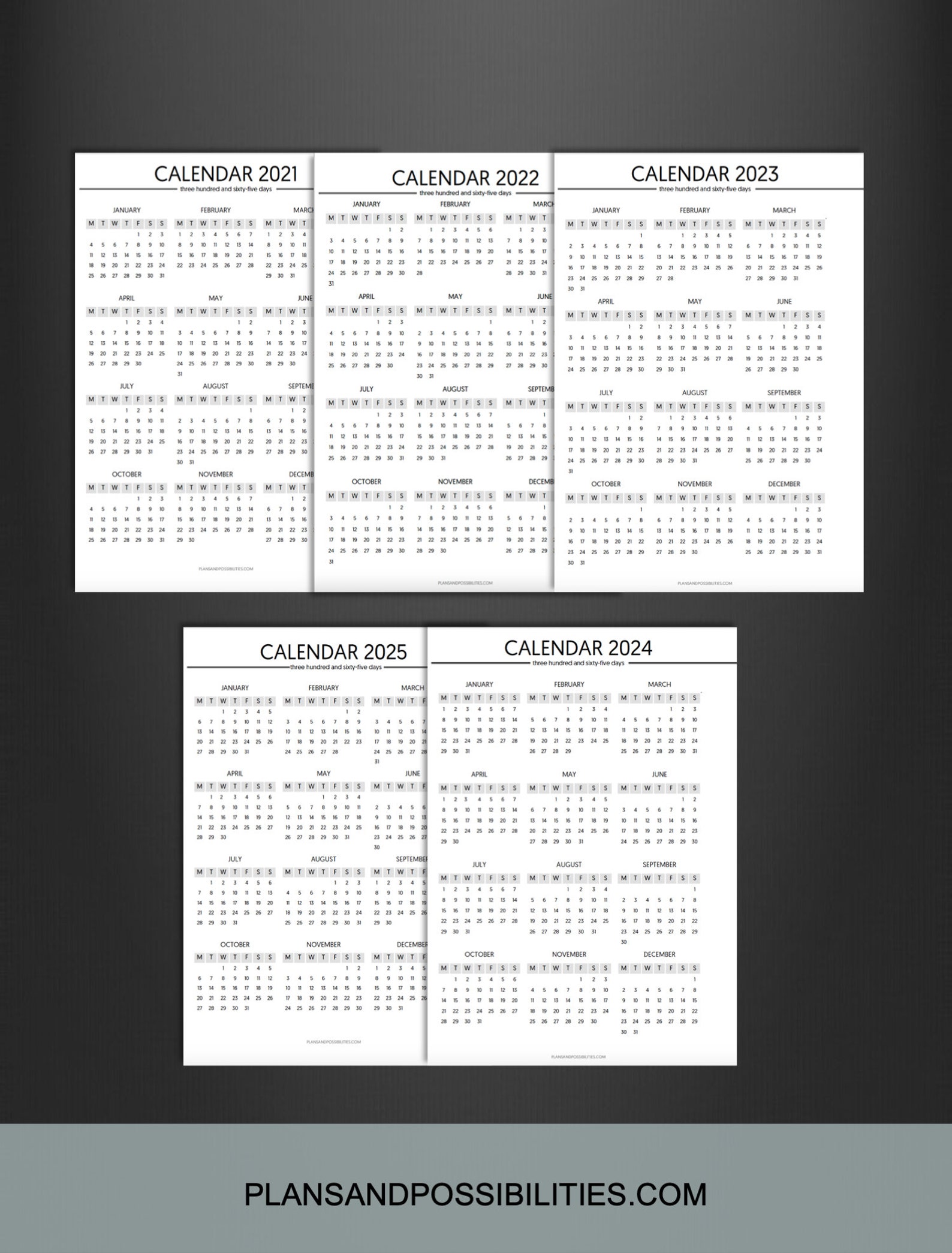 Calendar Refill, 2022, 2023, 2025, 2025, Year Planner, Year on One Page, Year Overview, A4, A5 