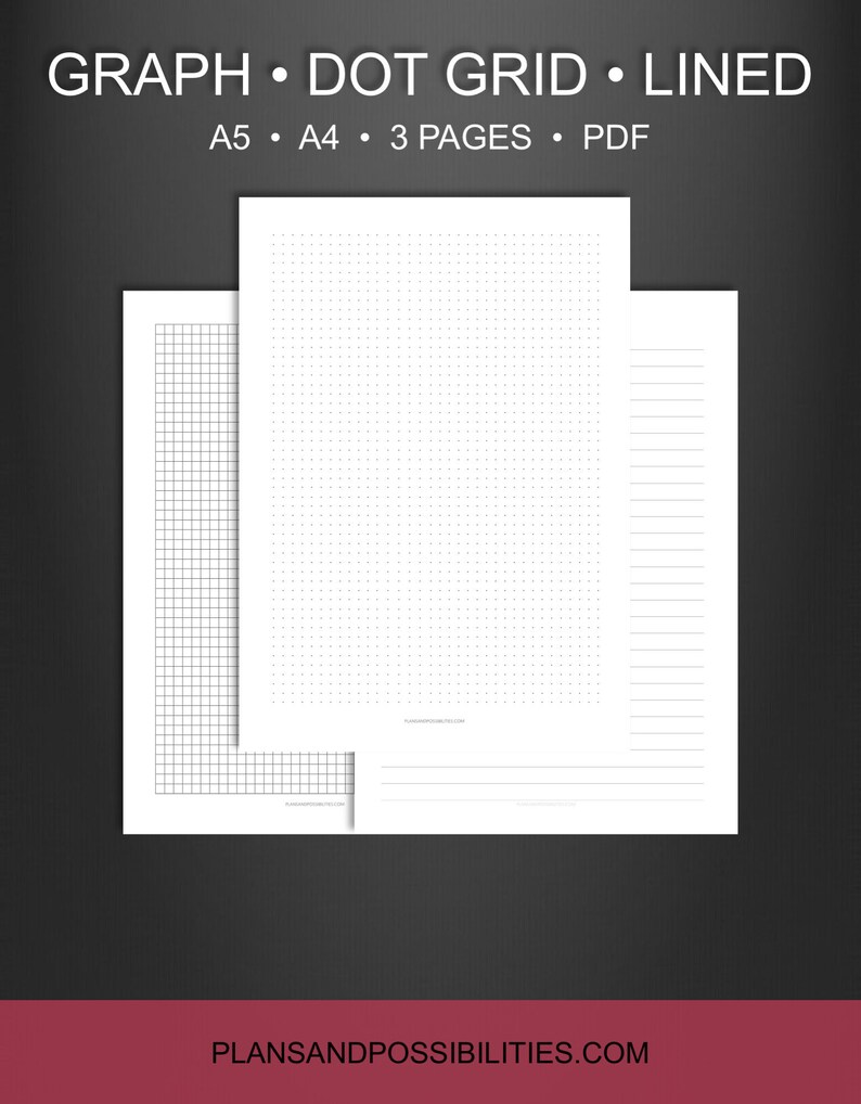 printable graph paper a5 a4 dot grid printable lined etsy